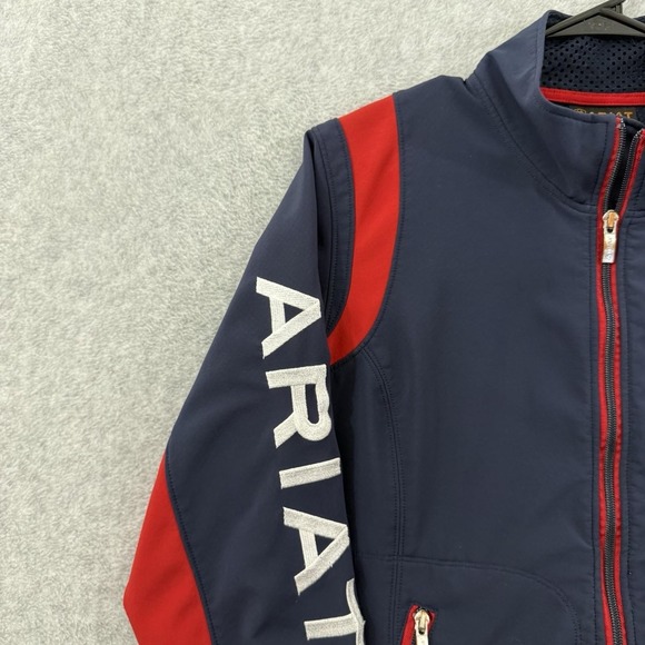 Ariat Jacket Women XL Blue Red Team Softshell Full Zip Wind Water Resistant - Picture 3 of 10